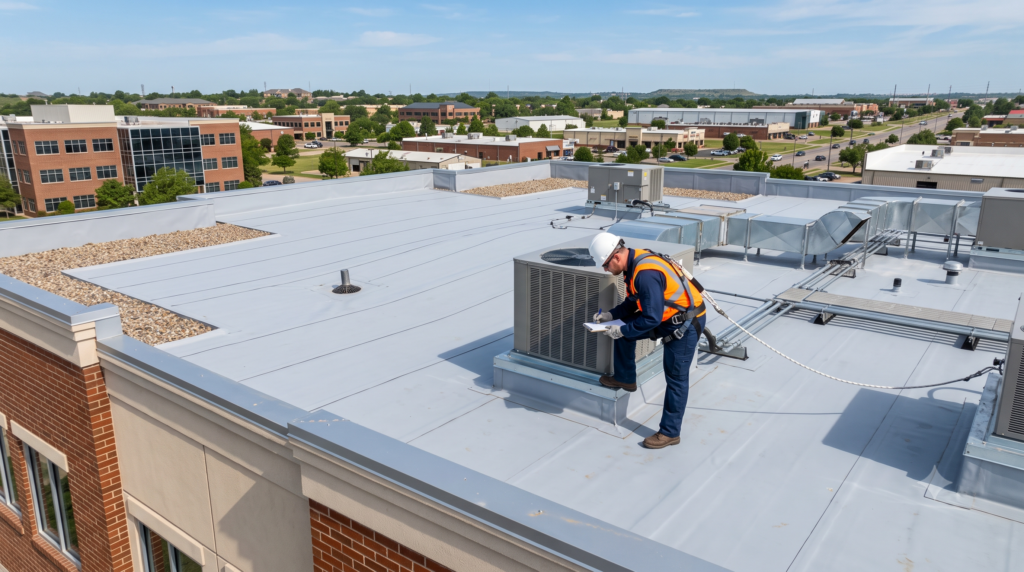 Low-slope commercial roofing system in Edmond Oklahoma
